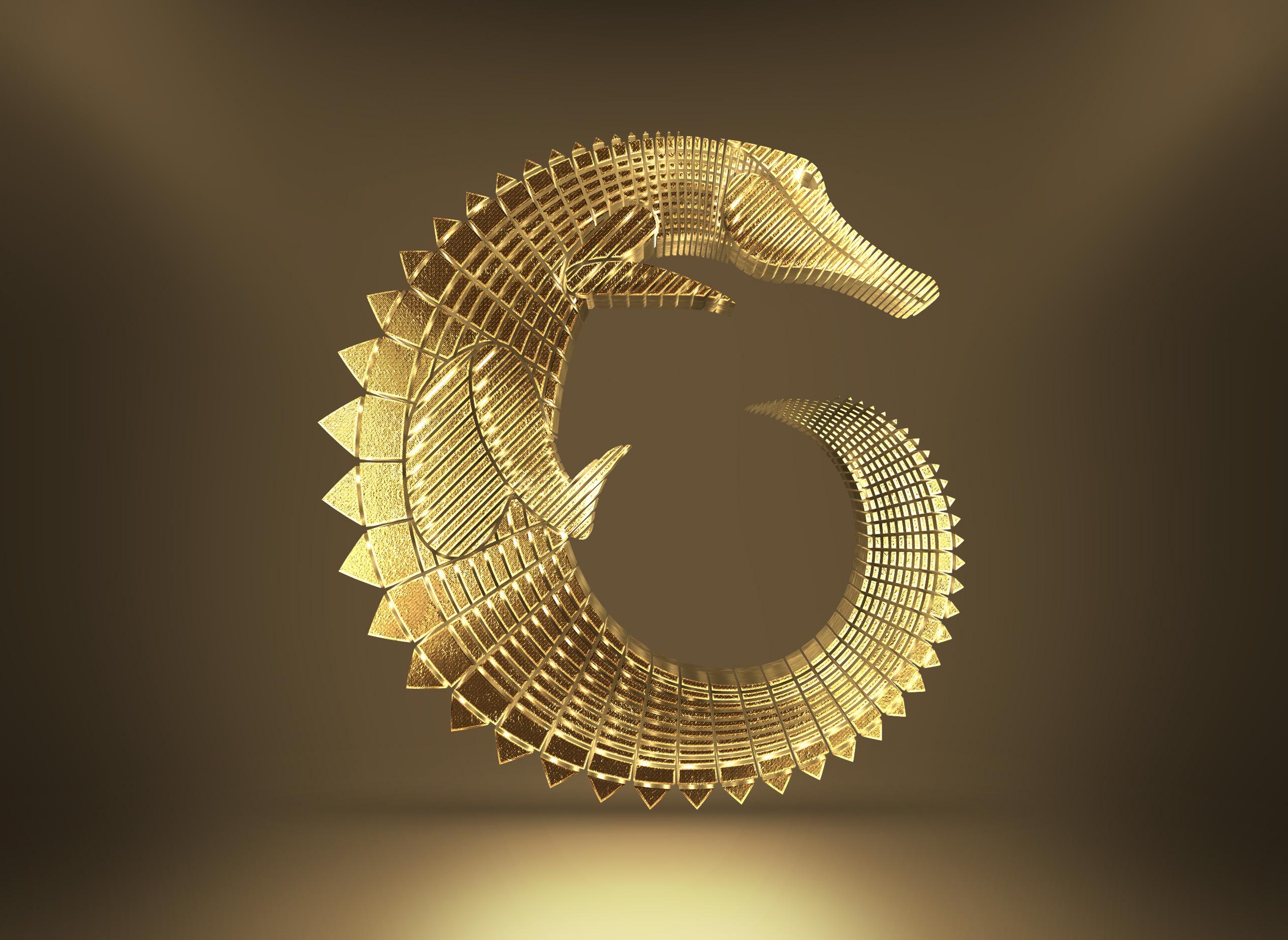 Golden Gator Amulet Logo in 3D gold